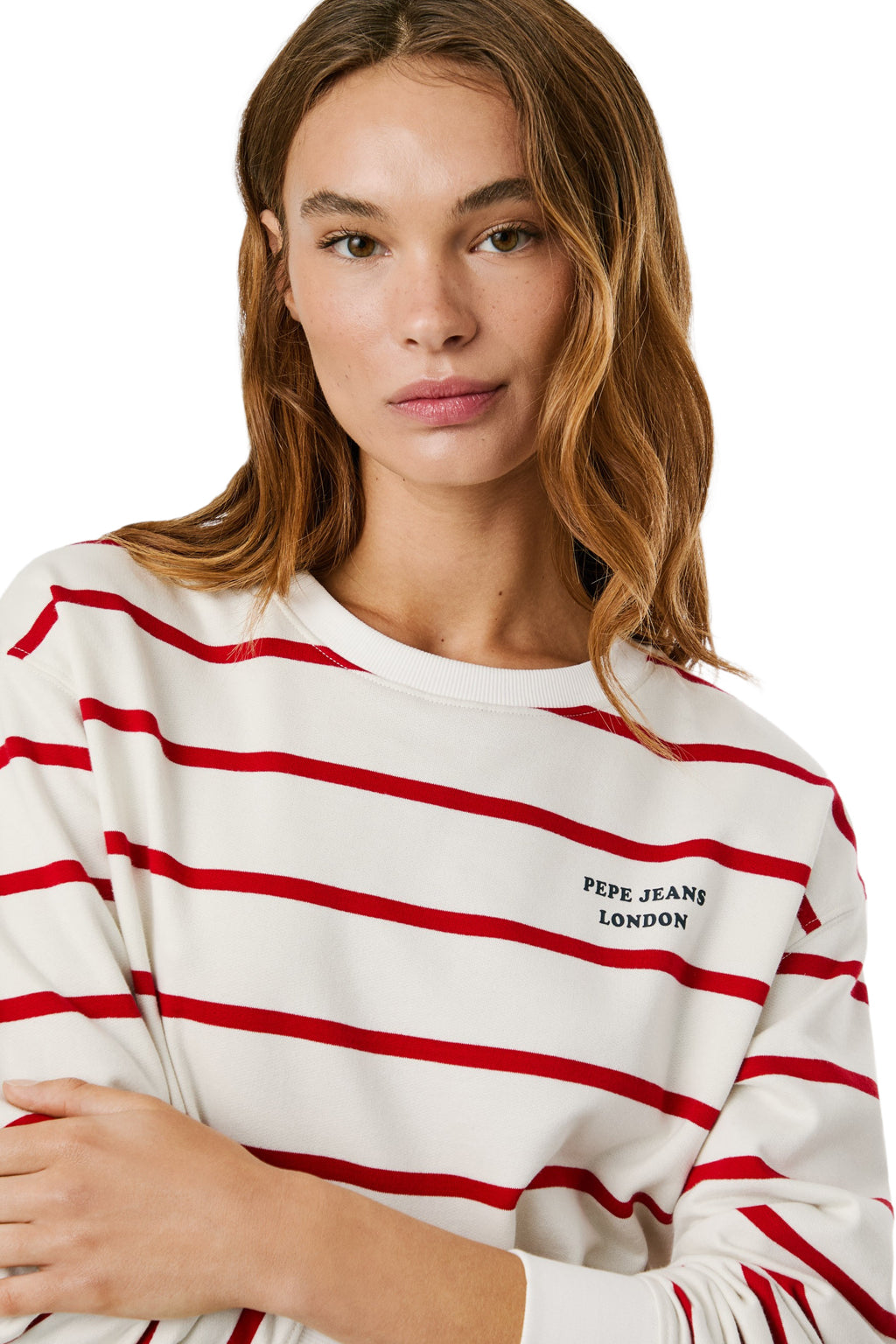 Ριγέ φούτερ Pepe Jeans με τυπωμένο λογότυπο στο στήθος