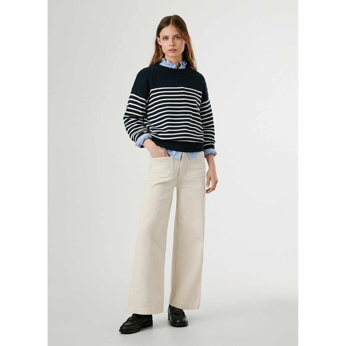 Γυναικείο ριγέ πουλόβερ Pepe Jeans Carlina με στρογγυλή λαιμόκοψη