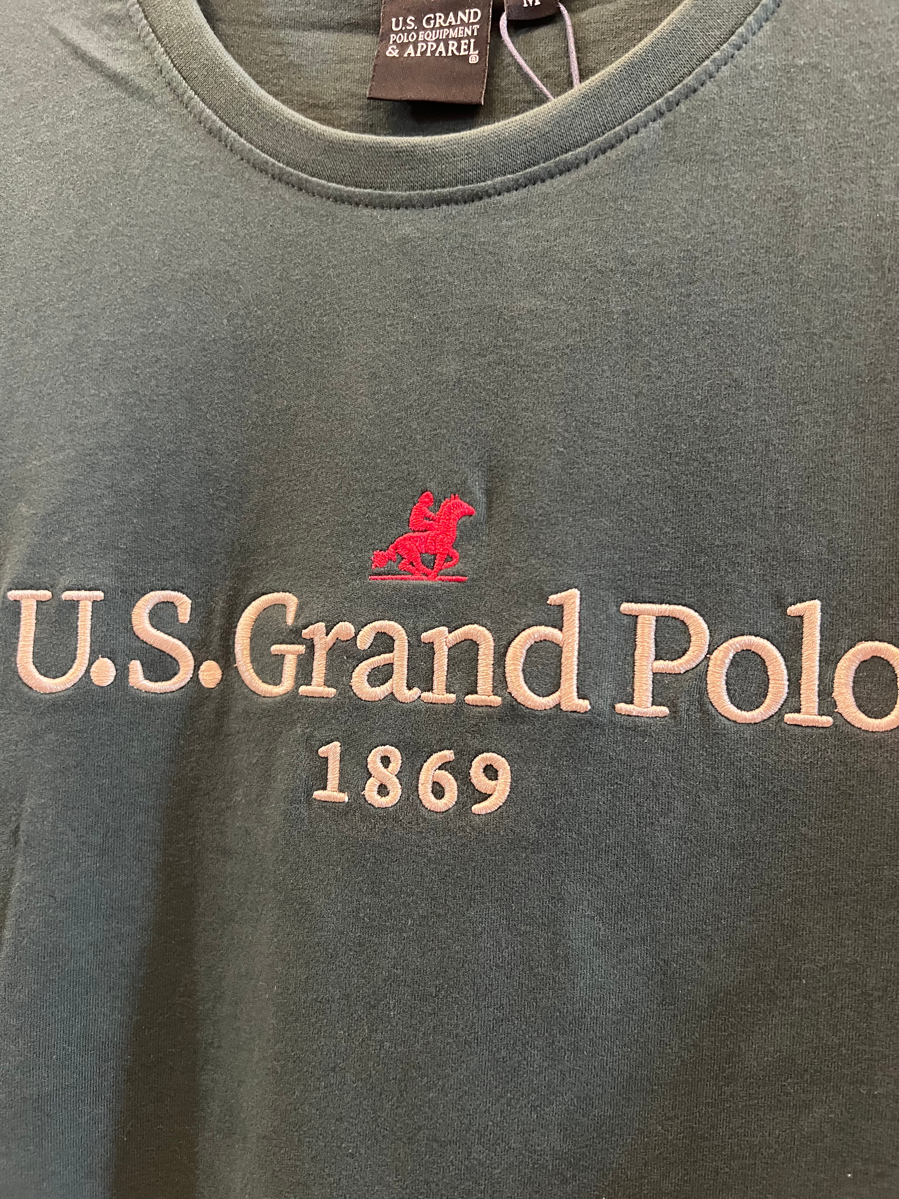 Πράσινη μακρυμάνικη μπλούζα U.S. Grand Polo με κεντημένο λογότυπο στο στήθος