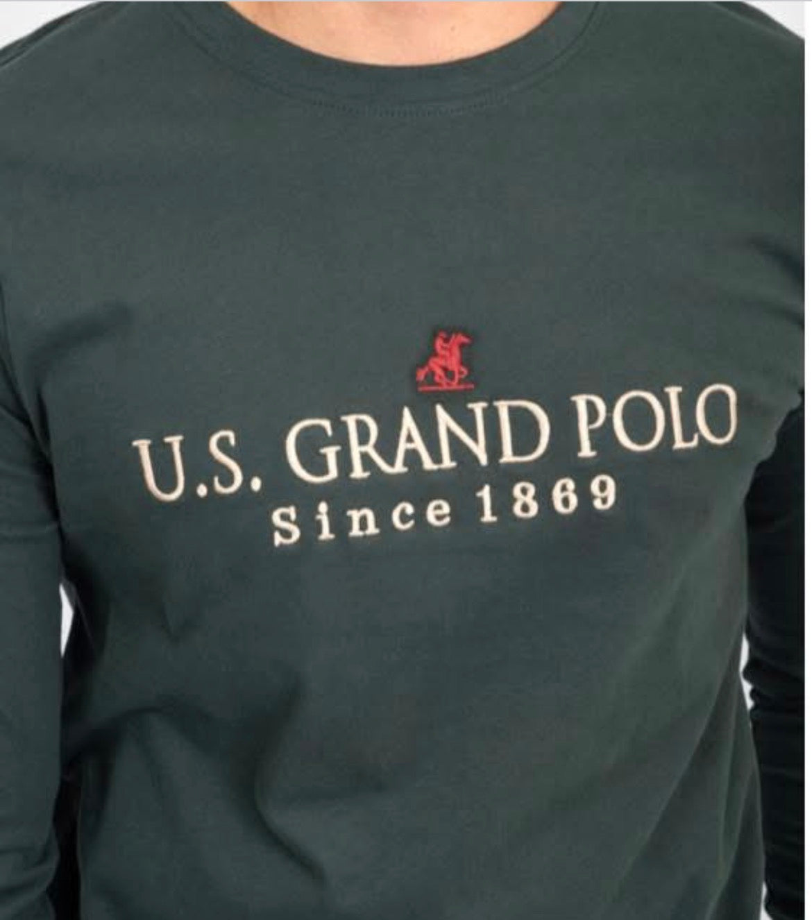 Μακρυμάνικη βαμβακερή μπλούζα U.S. Grand Polo σε βαθύ πράσινο