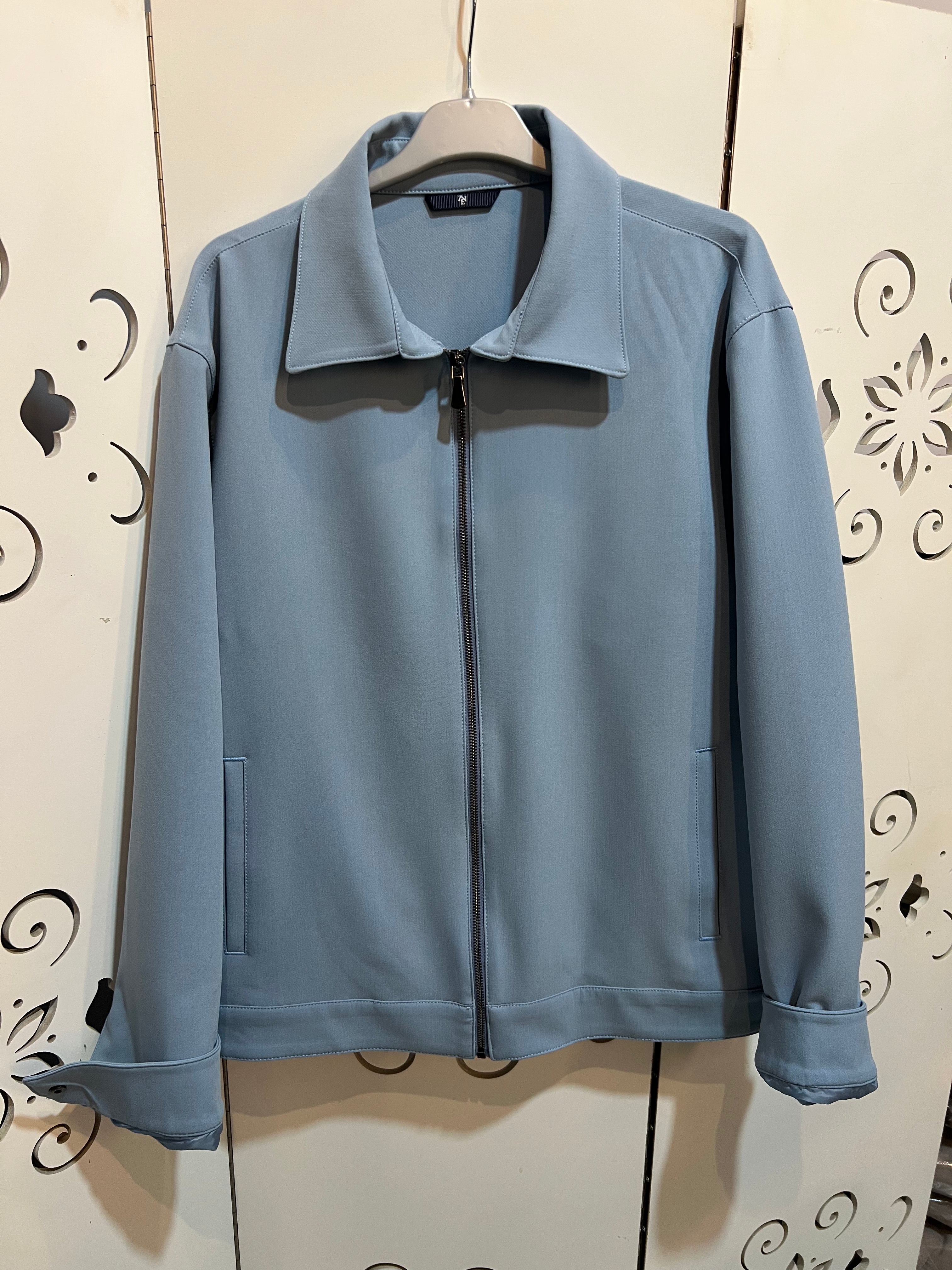 Γαλάζιο σακάκι overshirt βισκόζ με τσέπη στο στήθος