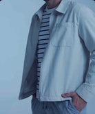 Men's pale blue viscose overshirt with a zip